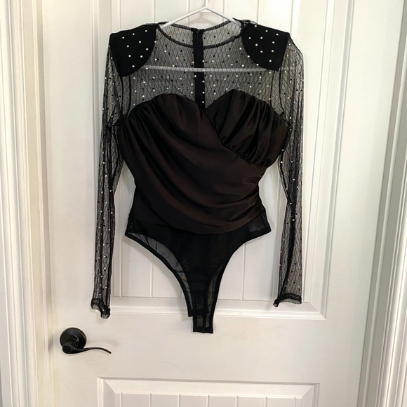 Black Shoulder Pad Bodysuit - Picture 2 of 2